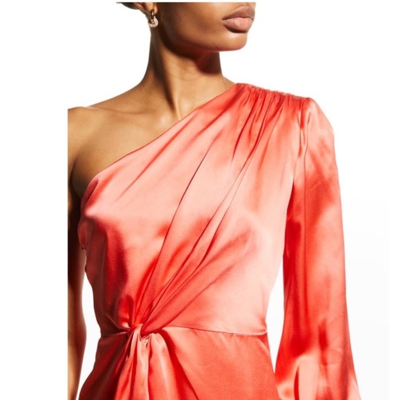 Cinq à Sept Stace One Shoulder Silk Top Neon Coral Size XS - Picture 5 of 10